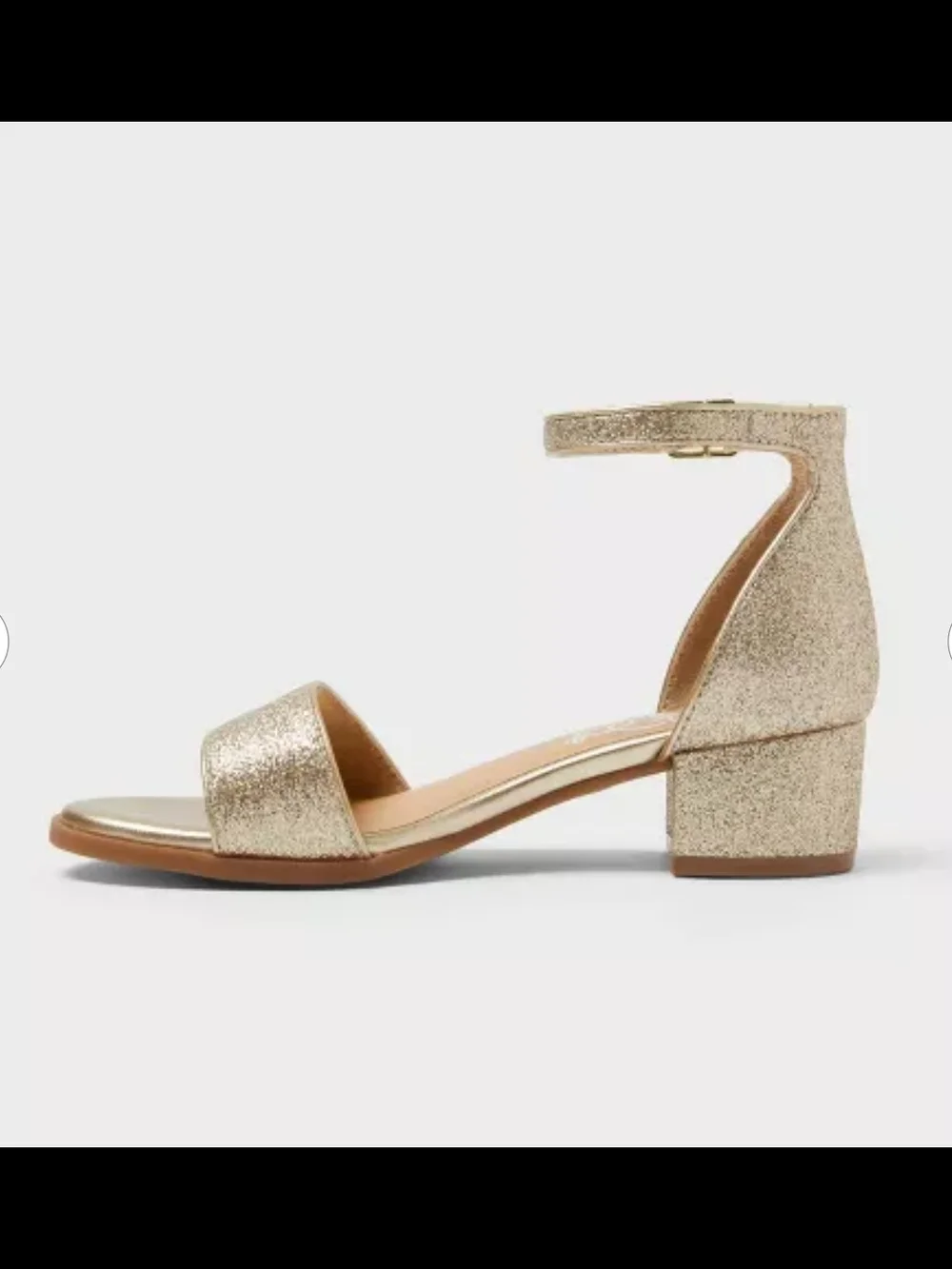 Art Class Gold Glitter Girls Fannie Heeled Dress Sandal Ankle-Strap Block Size 5